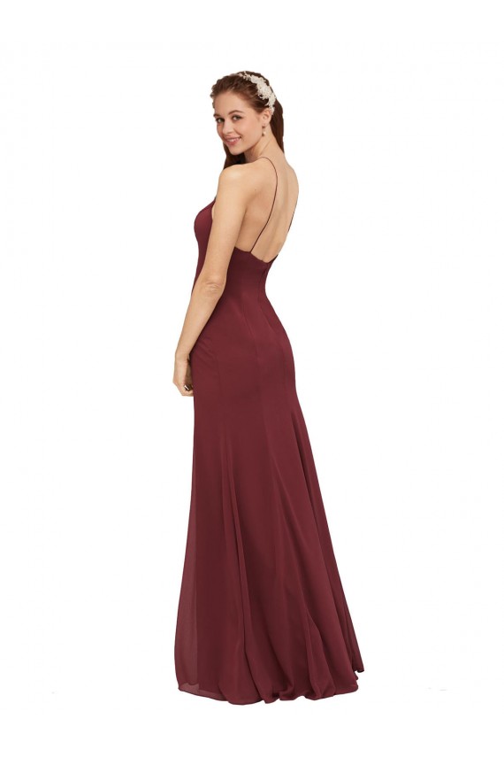 Sleeveless Burgundy Open Back Sheath Halter Neck Formal Dress / Bridesmaid Dress Lincoln