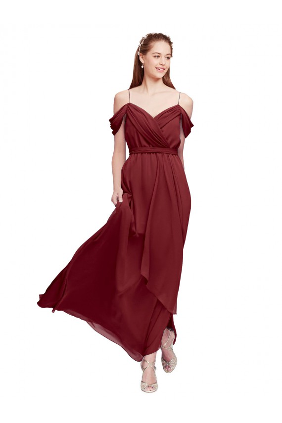 Sleeveless Burgundy Sheath Off the Shoulder Formal Dress / Bridesmaid Dress Lincoln