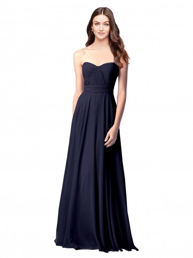 Sleeveless Dark Navy Open Back A-Line Sweetheart Evening Dress / Bridesmaid Dress Lincoln