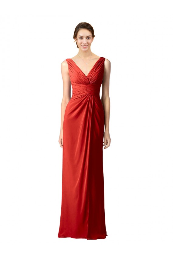Sleeveless Red V-Back Sheath V-Neck Bridesmaid Dress Lincoln