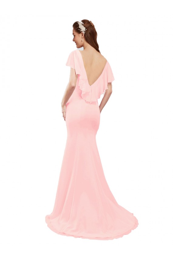 Flutter Sleeves Pink Low Back Mermaid V-Neck Bridesmaid Dress Lincoln