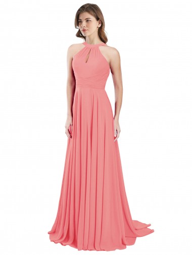 Sleeveless Watermelon Criss Cross Back A-Line Halter Neck Bridesmaid Dress / Evening Dress Lincoln
