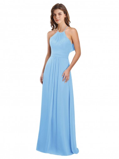 Sleeveless Periwinkle Open Back A-Line Halter Neck Bridesmaid Dress / Evening Dress Lincoln