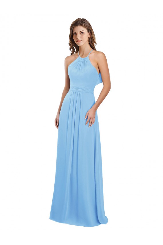 Sleeveless Periwinkle Open Back A-Line Halter Neck Bridesmaid Dress / Evening Dress Lincoln