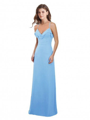 Sleeveless Periwinkle Open Back A-Line Spaghetti Straps Bridesmaid Dress Lincoln