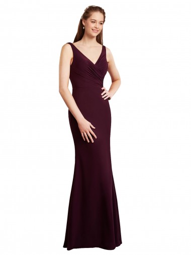 Sleeveless Burgundy Gold Low Back Mermaid V-Neck Bridesmaid Dress Lincoln