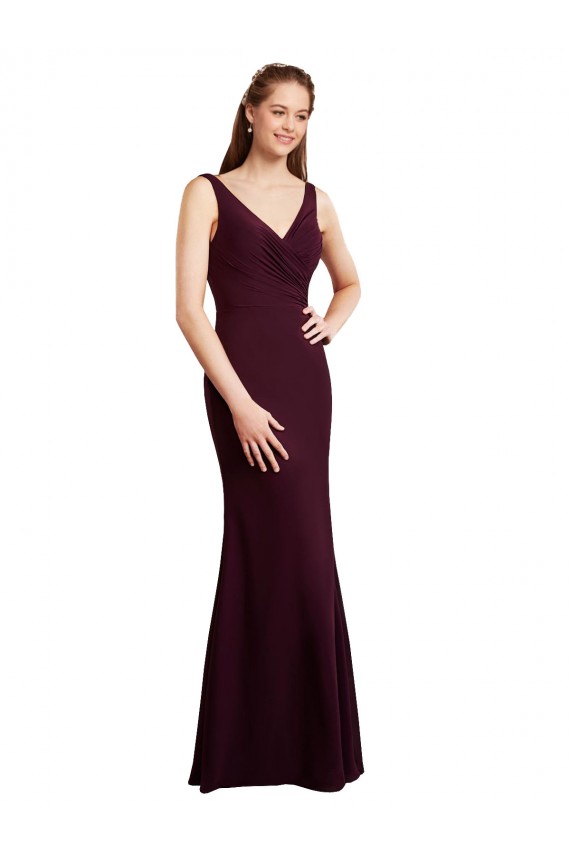 Sleeveless Burgundy Gold Low Back Mermaid V-Neck Bridesmaid Dress Lincoln