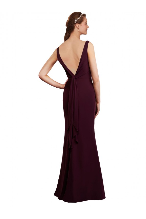 Sleeveless Burgundy Gold Low Back Mermaid V-Neck Bridesmaid Dress Lincoln