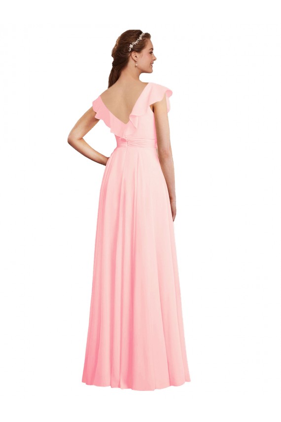 Cap Sleeves Pink V-Back A-Line V-Neck Bridesmaid Dress / Evening Gowns Lincoln