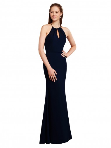 Sleeveless Dark Navy Criss Cross Open Back Mermaid Halter Neck Bridesmaid Dress Lincoln