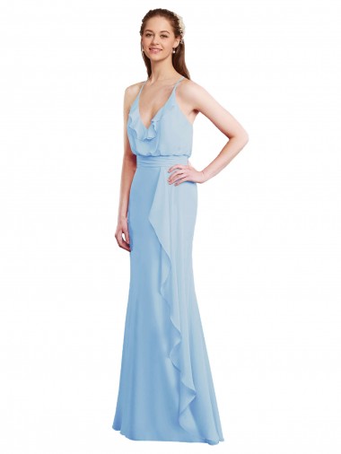 Sleeveless Light Sky Blue Low Back Mermaid Spaghetti Straps Bridesmaid Dress Lincoln