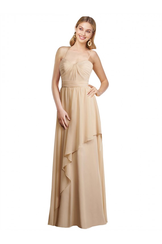 Sleeveless Champagne Criss Cross Open Back A-Line Spaghetti Straps Bridesmaid Dress Lincoln