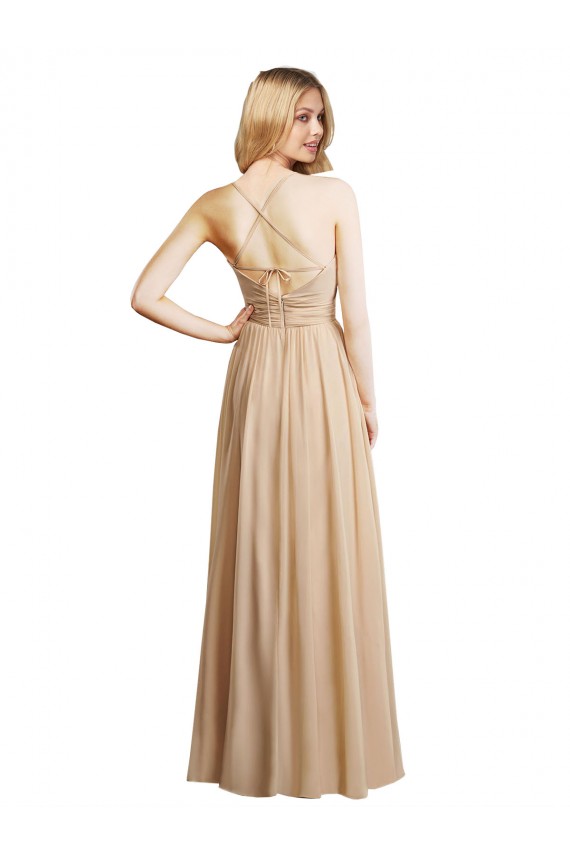 Sleeveless Champagne Criss Cross Open Back A-Line Spaghetti Straps Bridesmaid Dress Lincoln