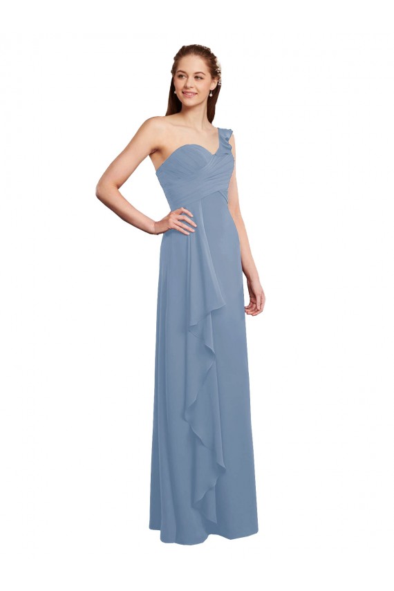 Sleeveless Dusty Blue A-Line Chiffon One Shoulder Formal Dress / Bridesmaid Dress Lincoln