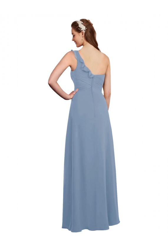 Sleeveless Dusty Blue A-Line Chiffon One Shoulder Formal Dress / Bridesmaid Dress Lincoln