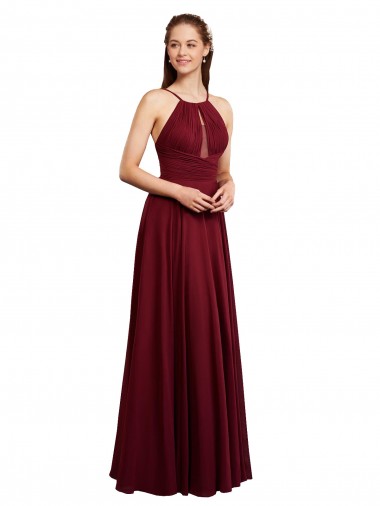 Sleeveless Burgundy Open Back A-Line Spaghetti Straps Bridesmaid Dress / Evening Dress Lincoln