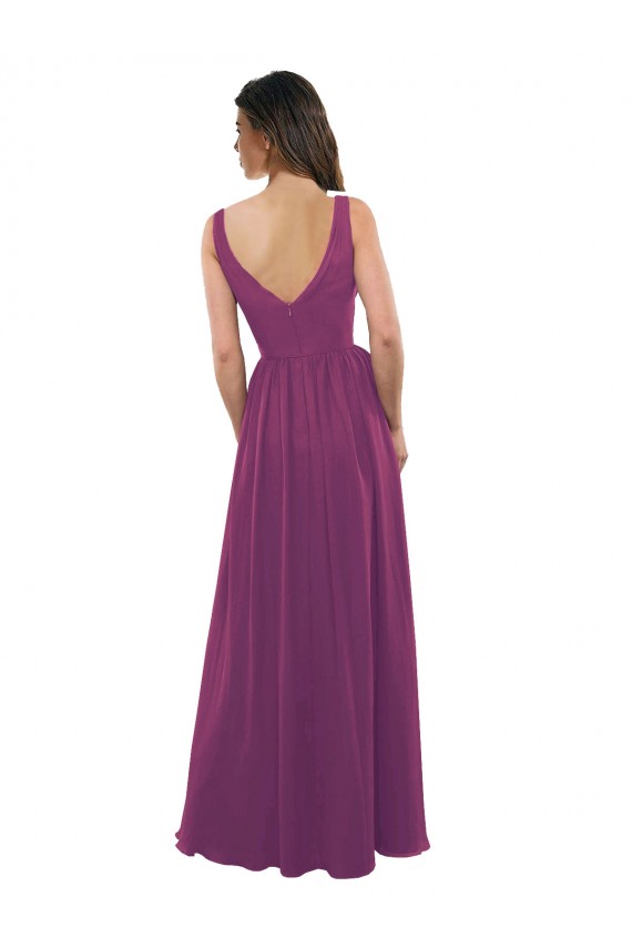 Sleeveless Wild Berry V-Back A-Line V-Neck Bridesmaid Dress Lincoln
