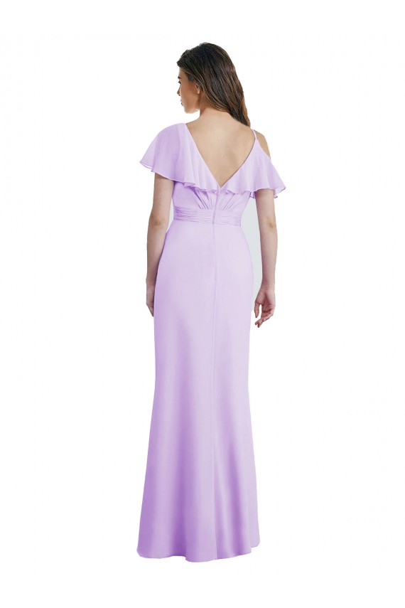 Cold Shoulder Lilac V-Back A-Line V-Neck Bridesmaid Dresses Lincoln