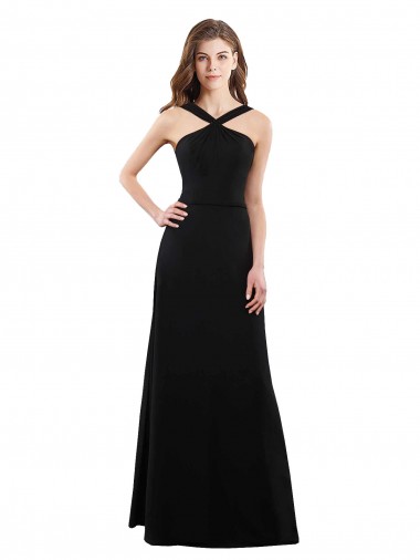 Sleeveless Black Open Back A-Line Halter Neck Bridesmaid Dress Lincoln