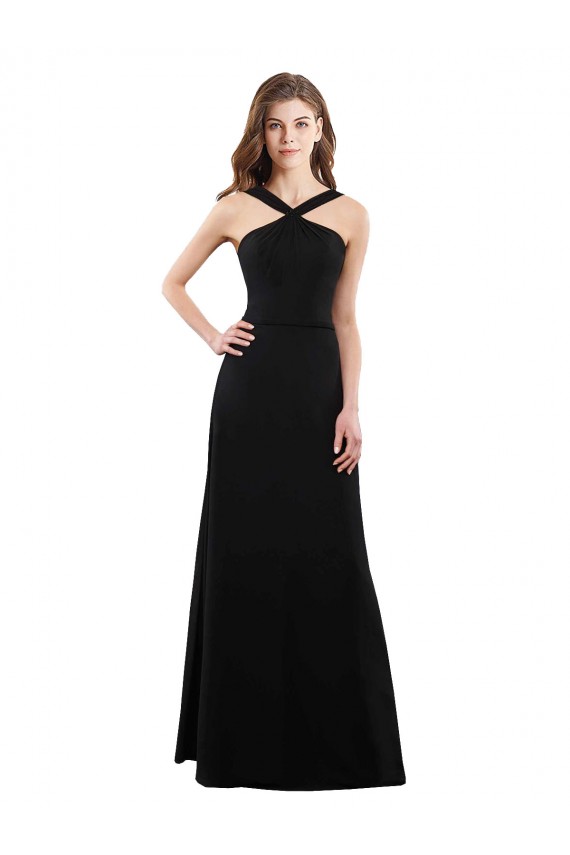 Sleeveless Black Open Back A-Line Halter Neck Bridesmaid Dress Lincoln