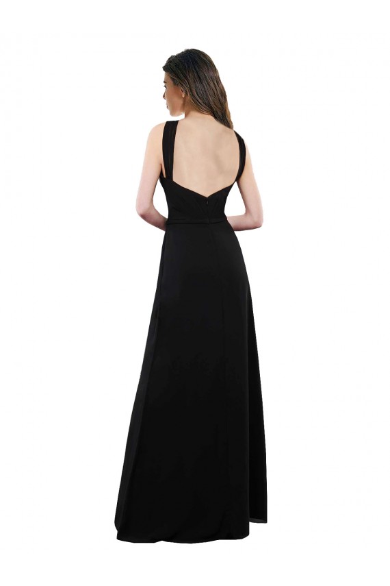Sleeveless Black Open Back A-Line Halter Neck Bridesmaid Dress Lincoln