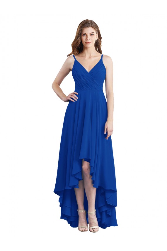 Sleeveless Royal Blue Open Back A-Line Spaghetti Straps High Low Bridesmaid Dress Lincoln