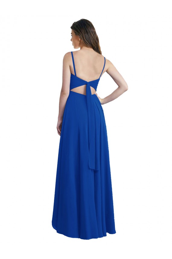 Sleeveless Royal Blue Open Back A-Line Spaghetti Straps High Low Bridesmaid Dress Lincoln