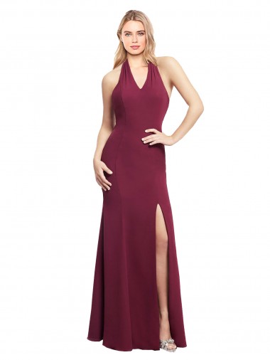Sleeveless Burgundy Open Back Mermaid Halter Neck Bridesmaid Dress Lincoln