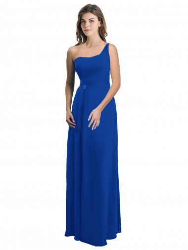 Sleeveless Royal Blue Low Back A-Line One Shoulder Bridesmaid Dress Lincoln