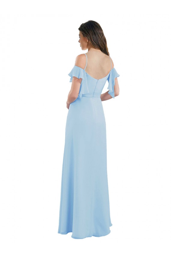 Cold Shoulder Light Sky Blue Low Back A-Line Spaghetti Straps Bridesmaid Dress Lincoln