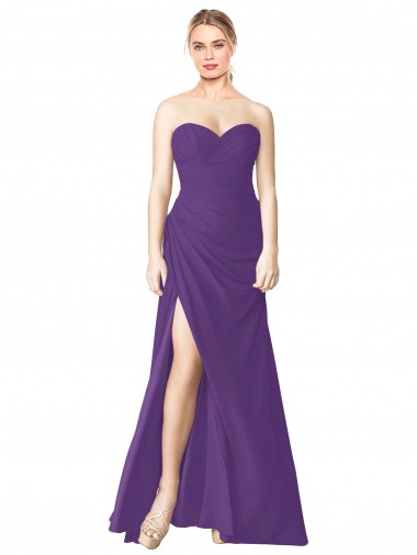 Sleeveless Plum Purple Low Back A-Line Sweetheart Bridesmaid Dress Lincoln