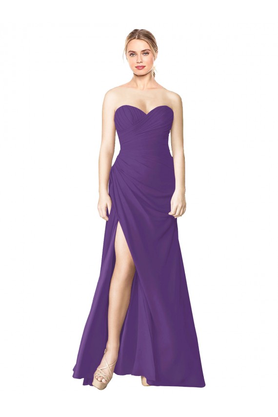 Sleeveless Plum Purple Low Back A-Line Sweetheart Bridesmaid Dress Lincoln