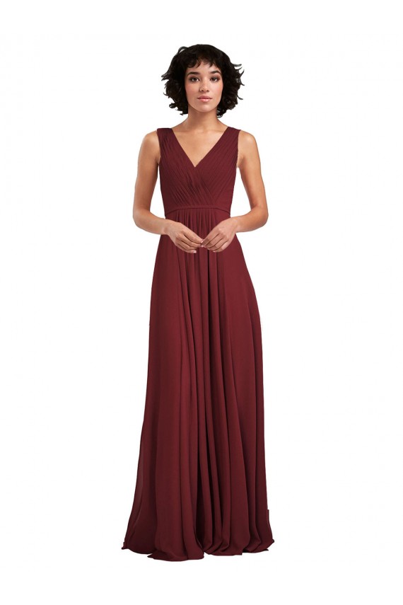 Sleeveless Burgundy V-Back A-Line V-Neck Bridesmaid Dress Lincoln