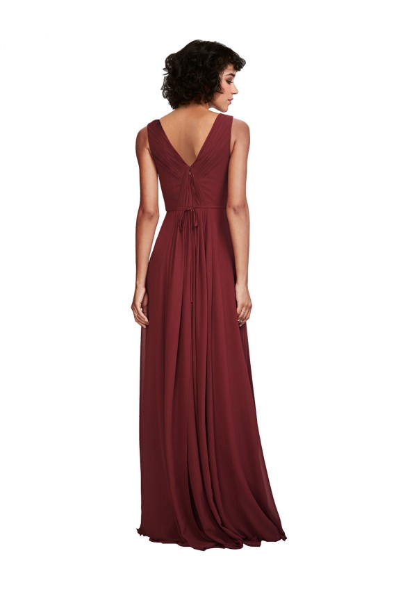 Sleeveless Burgundy V-Back A-Line V-Neck Bridesmaid Dress Lincoln