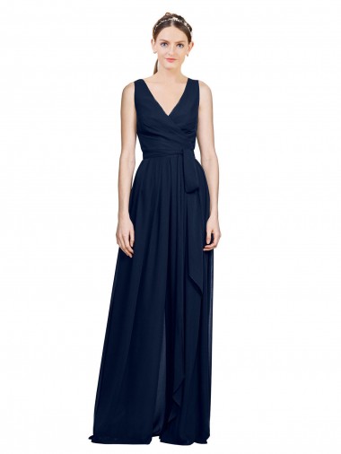 Sleeveless Dark Navy A-Line V-Neck Wedding Party Dress Lincoln