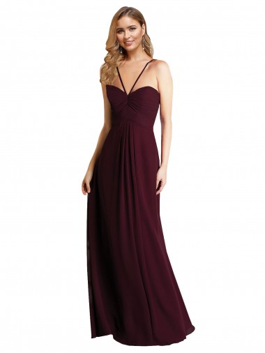 Sleeveless Burgundy Gold Open Back A-Line Spaghetti Straps Wedding Party Dress Lincoln