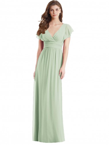 Flutter Sleeves Sage Open Back Trumpet V-Neck Bridesmaid Dress Lincoln