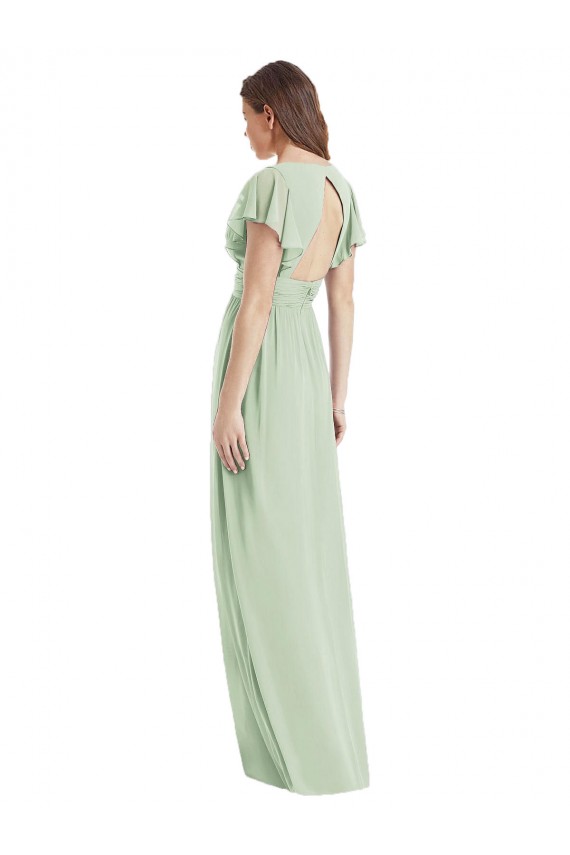 Flutter Sleeves Sage Open Back Trumpet V-Neck Bridesmaid Dress Lincoln