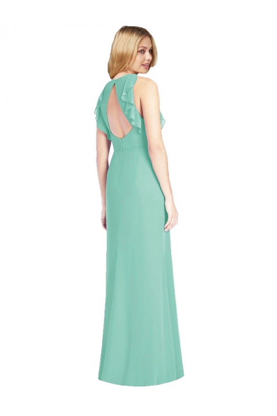 Sleeveless Jade Open Back Mermaid Jewel Neck Bridesmaid Dress Lincoln