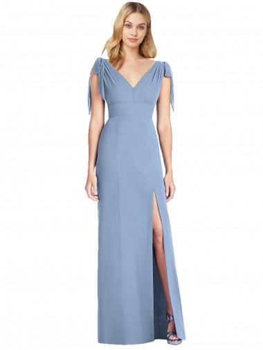 Sleeveless Dusty Blue V-Back Mermaid V-Neck Bridesmaid Dress Lincoln