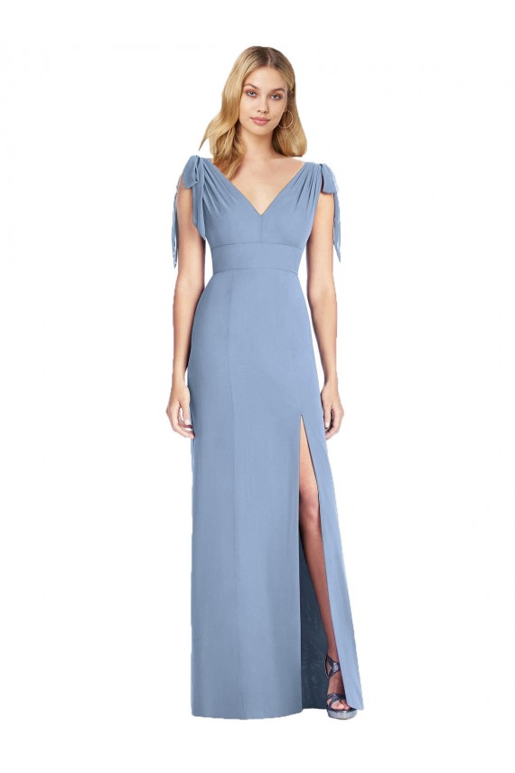 Sleeveless Dusty Blue V-Back Mermaid V-Neck Bridesmaid Dress Lincoln
