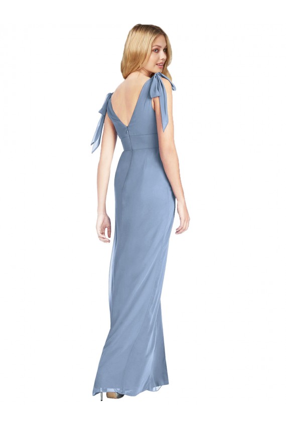 Sleeveless Dusty Blue V-Back Mermaid V-Neck Bridesmaid Dress Lincoln