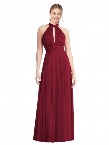 Sleeveless Burgundy Open Back A-Line Halter Neck Semi Formal Evening Dress / Bridesmaid Dress Lincoln