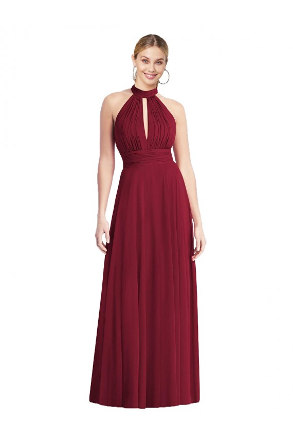 Sleeveless Burgundy Open Back A-Line Halter Neck Semi Formal Evening Dress / Bridesmaid Dress Lincoln