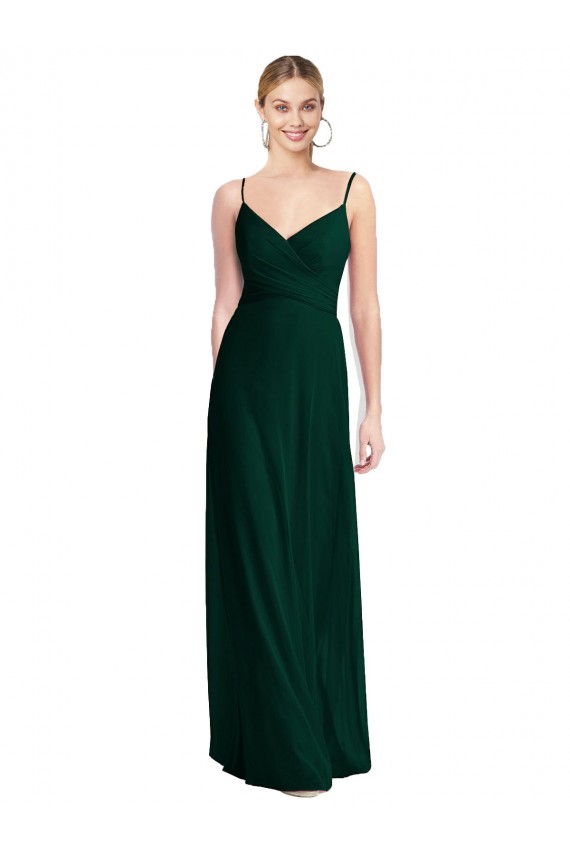 Sleeveless Ever Green Low Back A-Line Spaghetti Straps Bridesmaid Dress Lincoln