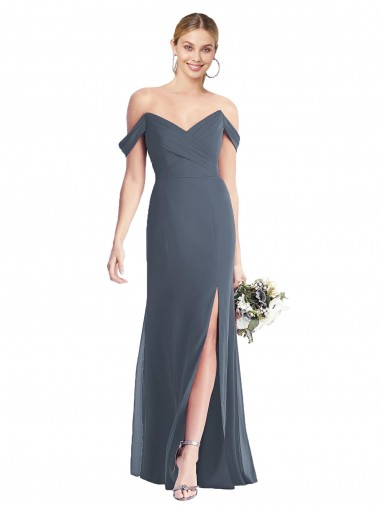 Sleeveless Silver Stone Low Back Trumpet Off the Shoulder Bridesmaid Dress Lincoln