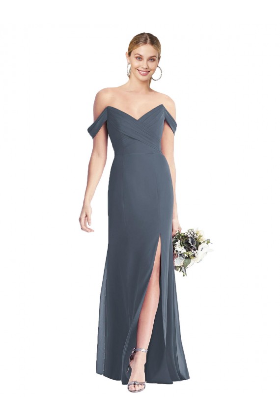 Sleeveless Silver Stone Low Back Trumpet Off the Shoulder Bridesmaid Dress Lincoln