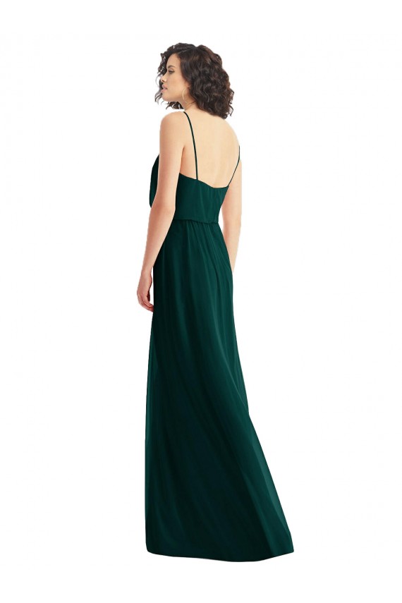 Sleeveless Ever Green Low Back A-Line V-Neck Semi Formal Evening Dress / Bridesmaid Dress Lincoln