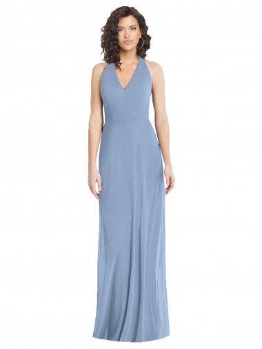 Sleeveless Dusty Blue Open Back Trumpet Halter Neck Formal Evening Gown / Bridesmaid Dress Lincoln