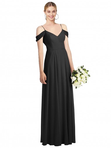 Cold Shoulder Black A-Line Spaghetti Straps Semi Formal Evening Dress / Bridesmaid Dress Lincoln